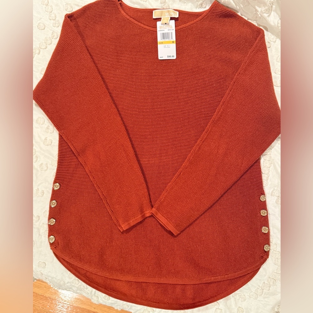 NWT ✨Michael Kors Burnt Orange Tunic with Gold Button Accents